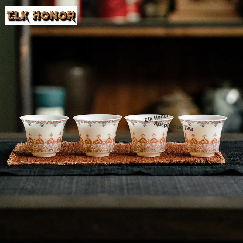 4pc/set Ice Seed Unprocessed Jade Entwined Branch Teacup Tea Bowl Beautiful Tea Cup Tea-tasting Cup Chazhan Master Cup Gift 70ml
