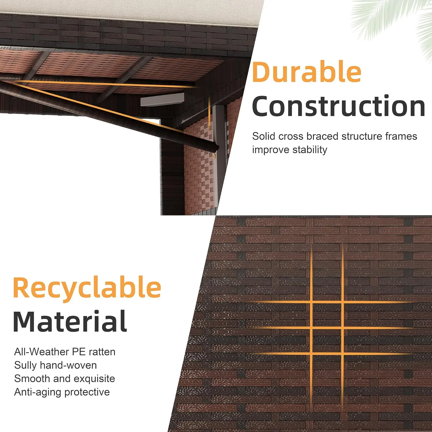 [وصول جديد! ] مجموعات أثاث الفناء الخارجي، مجموعات مقطعية للفناء من الخيزران مكونة من 3 قطع، أرائك جلوس للفناء من الخيزران مناسبة لجميع الأحوال الجوية مع