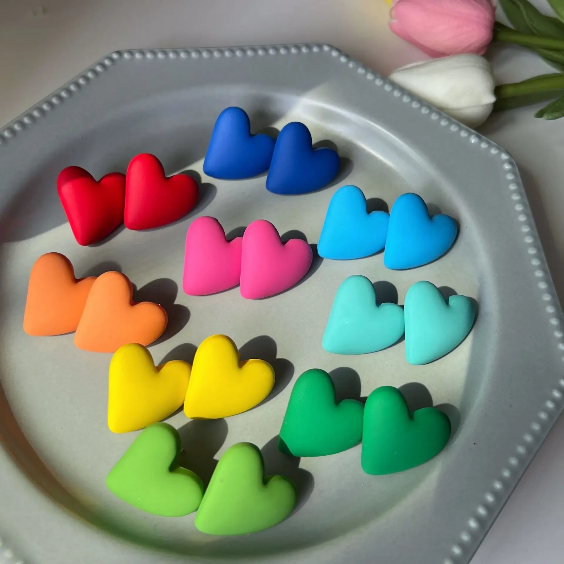 2024 New Fashion Acrylic Color Heart Stud Earrings Love Wedding Simple Cute Vintage Trend Party Jewelry Gift