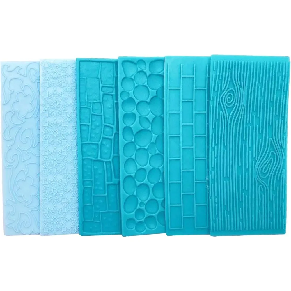 

6 PackImpression Mat Set Cake Decor Mold Set-Embossed Tree Bark/Flower/Cobblestone Texture Design Decor Tool