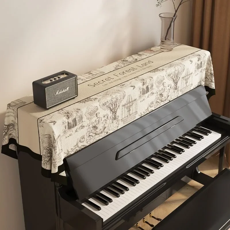 American Style Piano Dust Cover Cloth Half Cover Piano Top Cover Gray Cloth Household Electronic Piano Key Cover Cloth