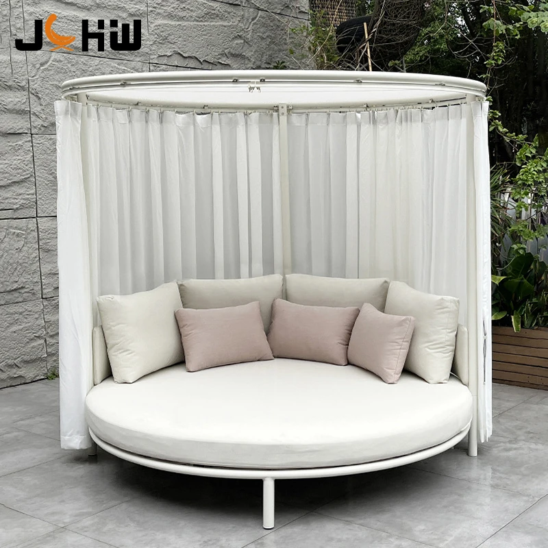 Luxury Resort Hotel Beach Patio Outdoor Canopy Furniture Pool Adjustable Lounge Bed Aluminum Modern Garden Daybed With Curtain