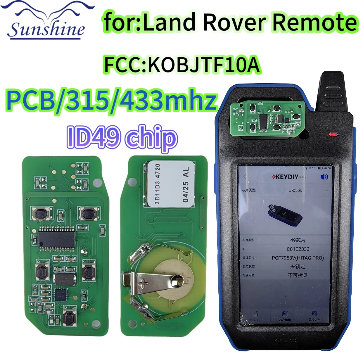 Sunshine PCB 315/434MHz Car Remote Smart Key Fob fit Jaguar for Land Rover Discovery 4 Freelander Range Rover Sport Evoque