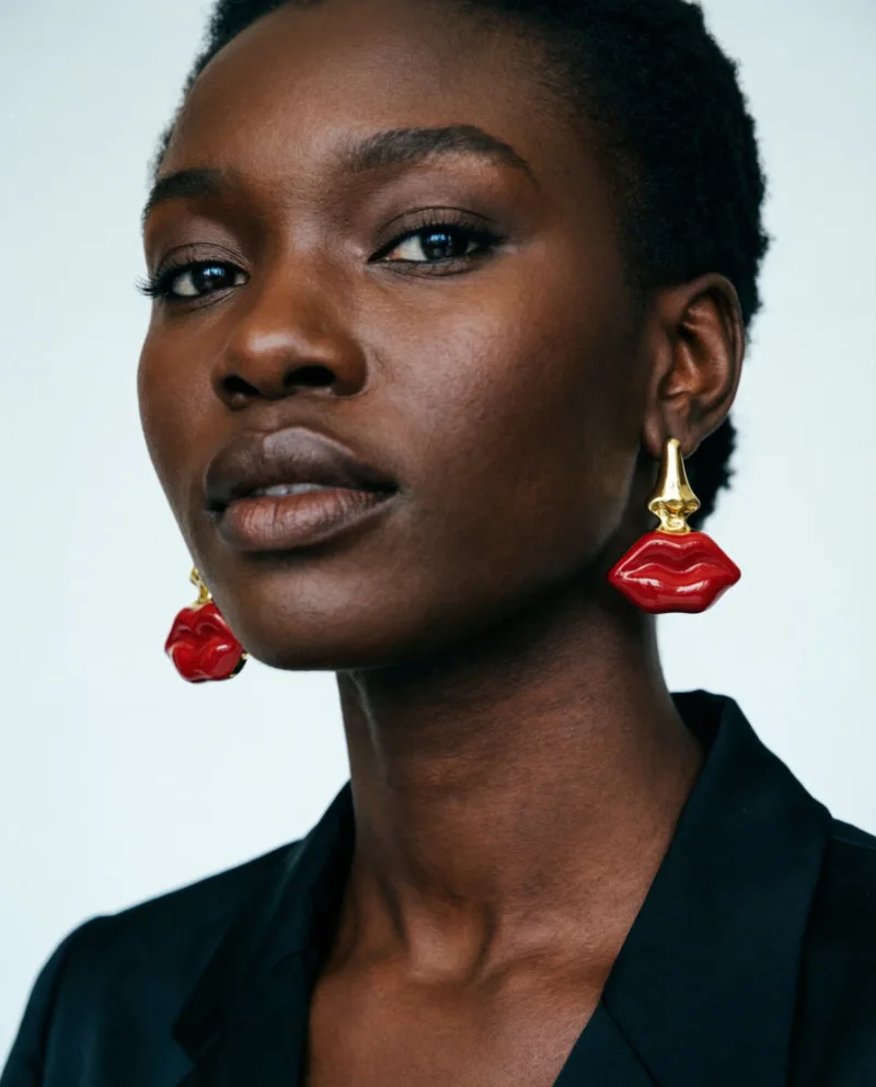 Vintage Red Enamel Lips Metal Nose Stud Earrings for Women European American Personality Party Jewelry Trend Accessories