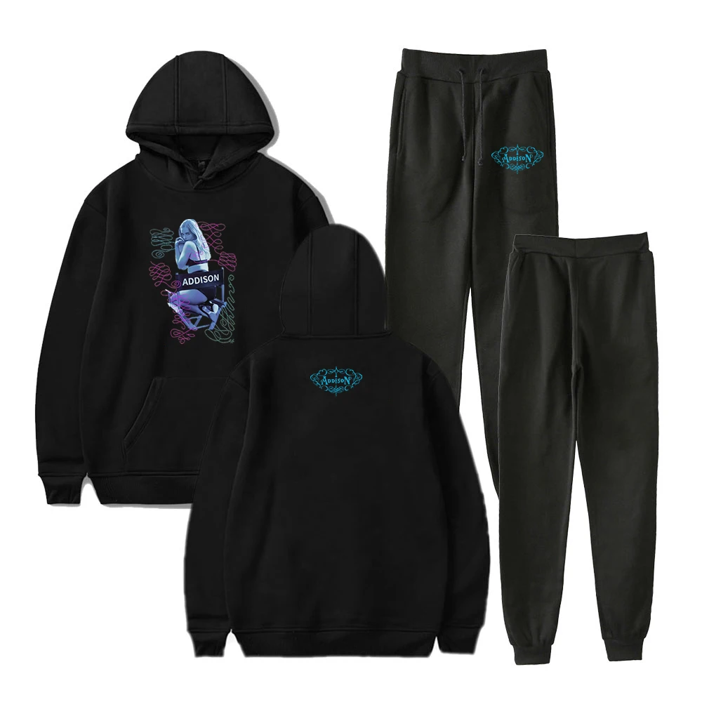 GF Addison Rae Album 2025 The Addison Tour Moletom com capuz Jogger Calças Conjunto de duas peças Moletons + Calça de moletom Conjuntos de roupas masc
