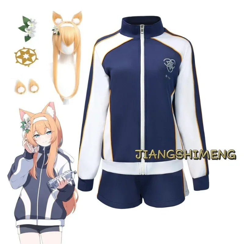 

Game Blue Archive Iochi Mari Cosplay Costume Halloween Role Play Women Girls School Gym Uniform Full Suit Blue Coat Shirt Shorts