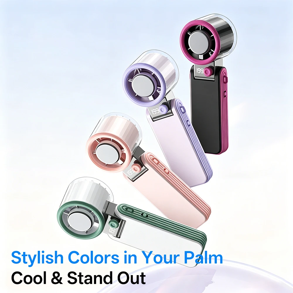 

Adjustable Portable Fan Handheld Mini Fan Outdoor Foldable and Hanging Ice Pack Fan 199-speed Setting LED Display