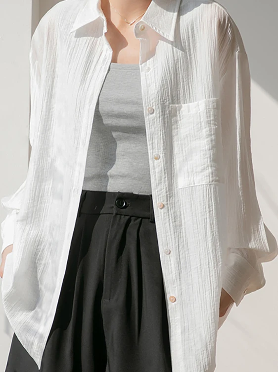 بلوزة نسائية صيفية فضفاضة طويلة للحماية من الشمس من الأشعة تحت الحمراء، رفيعة للتنحيف، قابلة للتنحيف، مصنوعة من البوليستر غير الرسمي