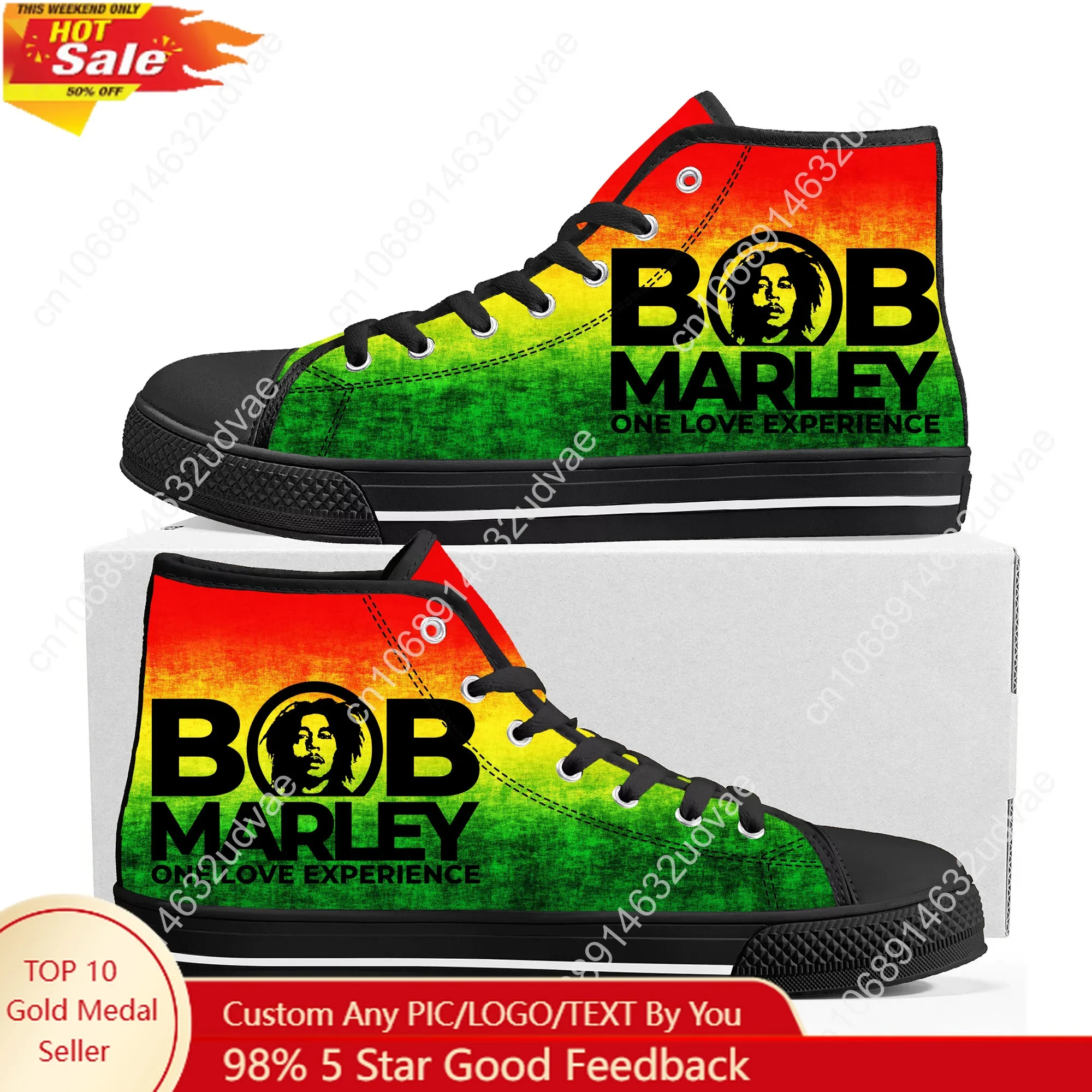 Bob Marley Reggae Rasta High Top Shoes Men Women Teenager Canvas Walking Sneaker Couple Footwear Custom Shoe Unisex Black