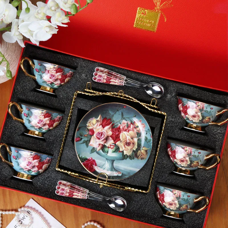 YFY bone china European coffee cup set high-end exquisite small luxury afternoon tea ceramic flower tea cup set gift box