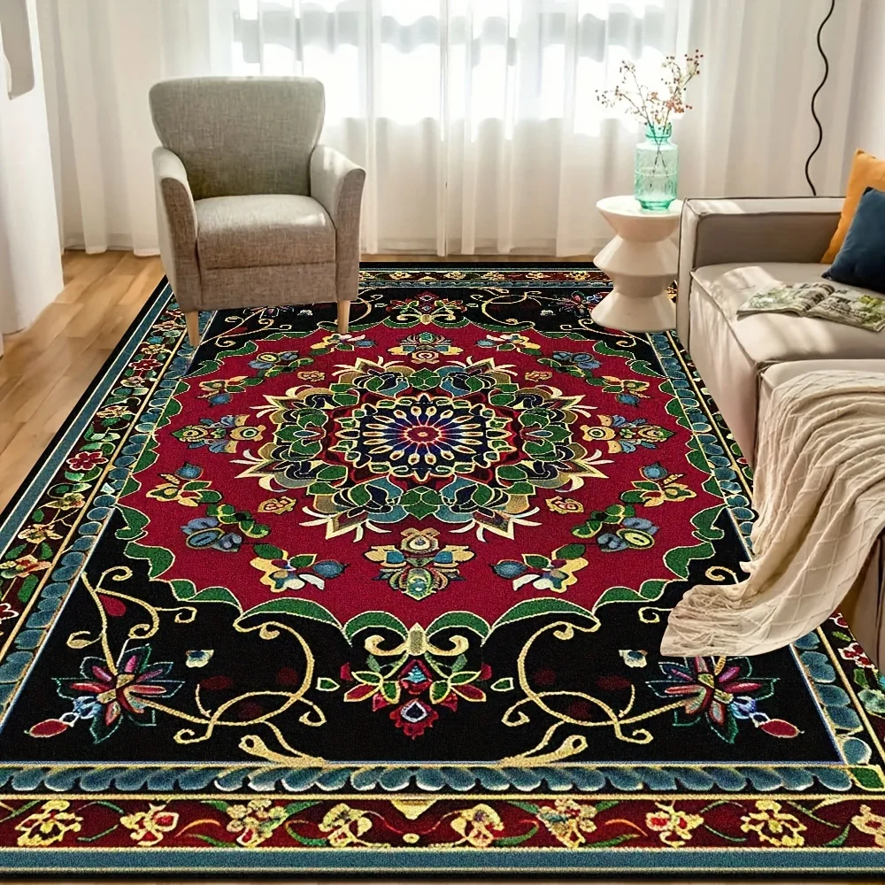 [2d Flat]Ethnic Style Regional Mat, Bohemian Persian Pattern Living Room Mat,Laundry Floor Mat