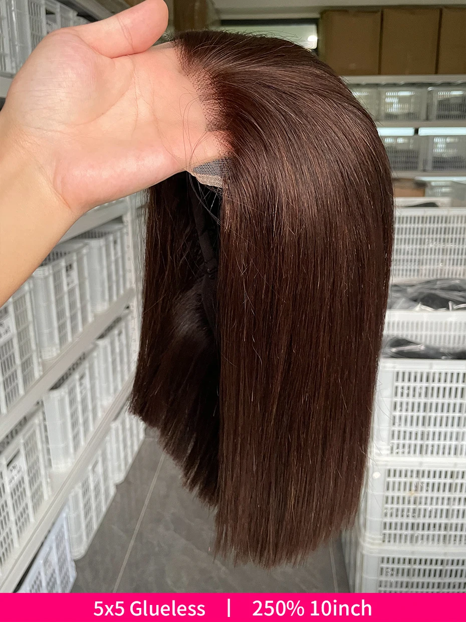 #2 Brown Chocolate Color 250 Density Lace Frontal Wig Human Hair Raw Vietnamese Double Drawn 13x4 Bob Lace Front Human Hair Wigs