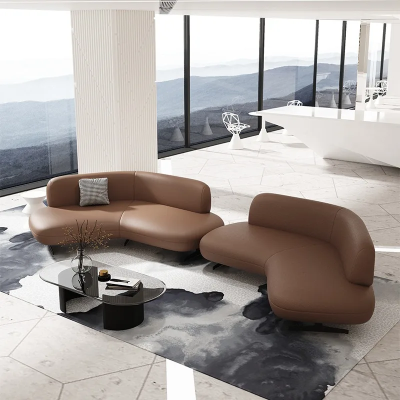 

Curved sofa combination hotel rest sofa reception guest leather multi-person sofa