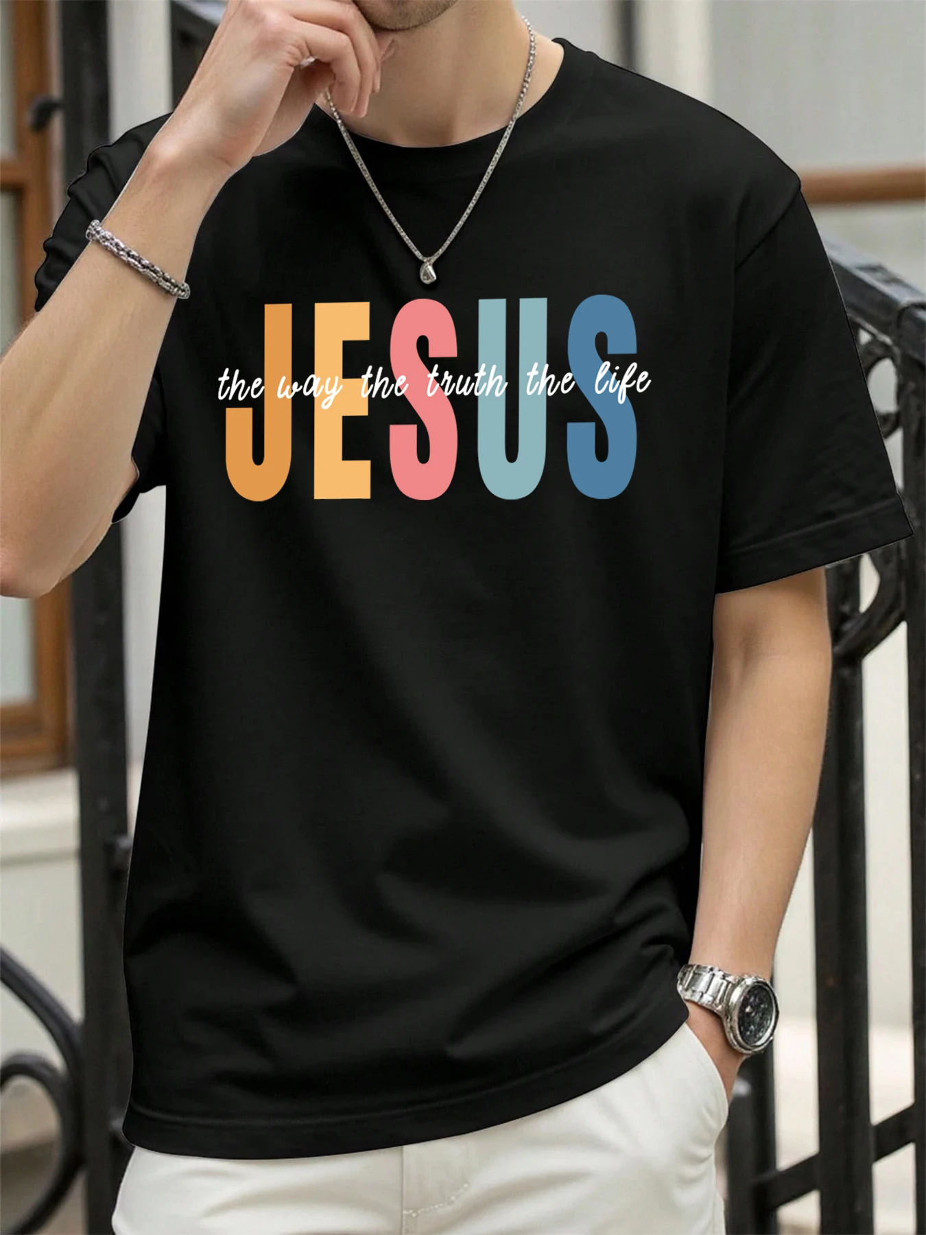 Jesus Farbe Brief Kreative Gedruckt T Shirt Mann Sommer Alle-Spiel Tops Oansatz Hip Hop Kurzarm Männer Baumwolle Atmungsaktive t-Shirts