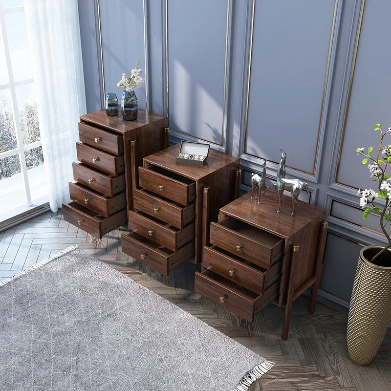 Wooden chest of drawers storage cabinet bedroom furniture simple light luxury copper clad storage cabinet