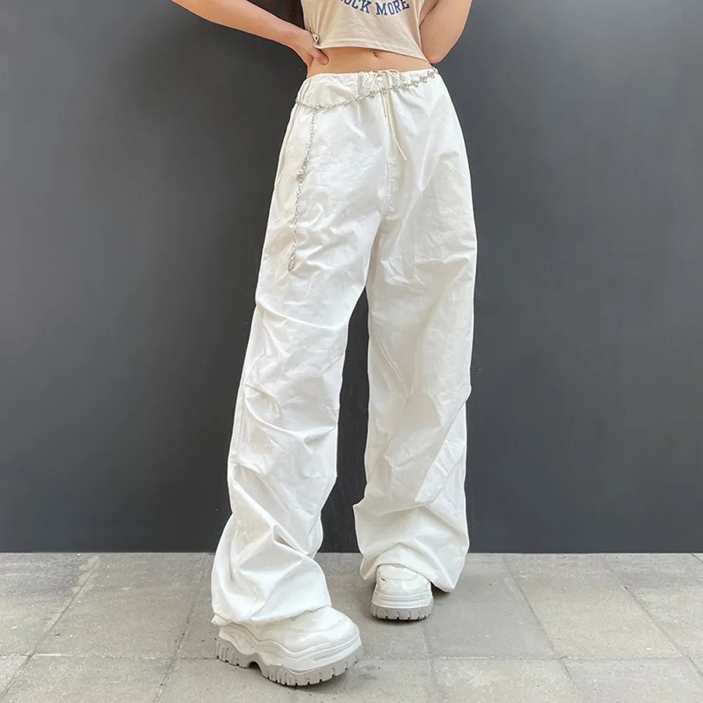 

2024 women's new pants with large pockets and drawstring, fashionable low waisted wide leg casual pants streetwear women YBF23-3