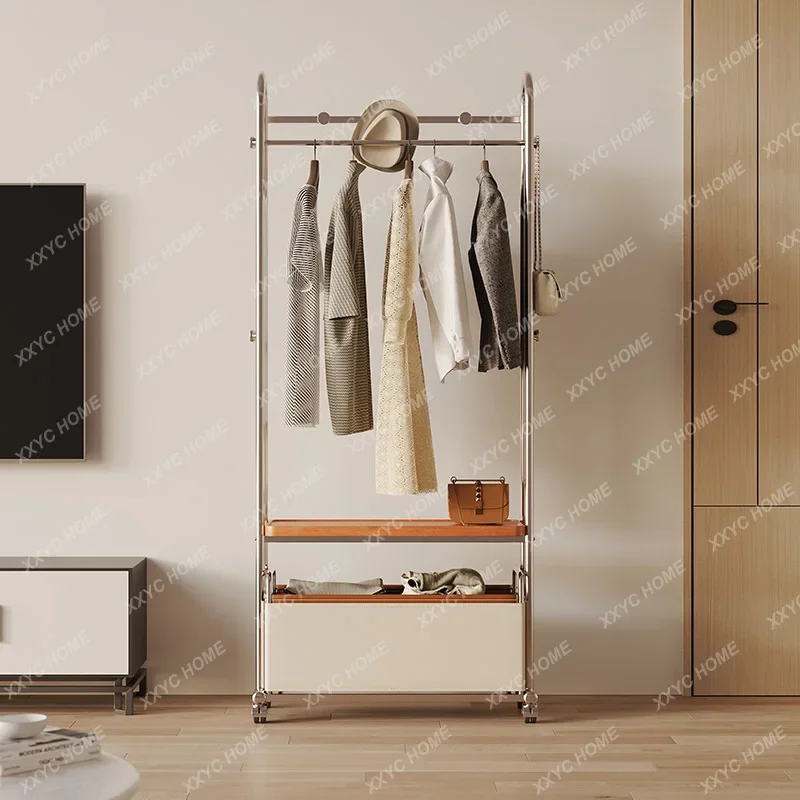 light luxury hanger floor-to-ceiling bedroom clothes with locker household cherry wood coat rack