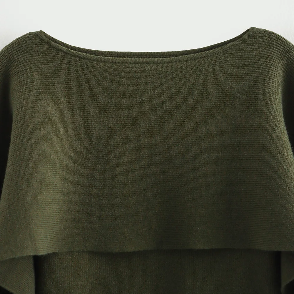Easy Match Green Color Round Neck Long Sleeves Cape Style Women Solid Knit Pullover Sweater ZATAF 2024 New