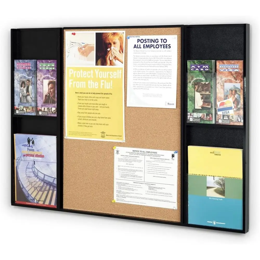 

Board and Literature Rack Wall Mount with Cork Surface and Adjustable Brochure Pockets
