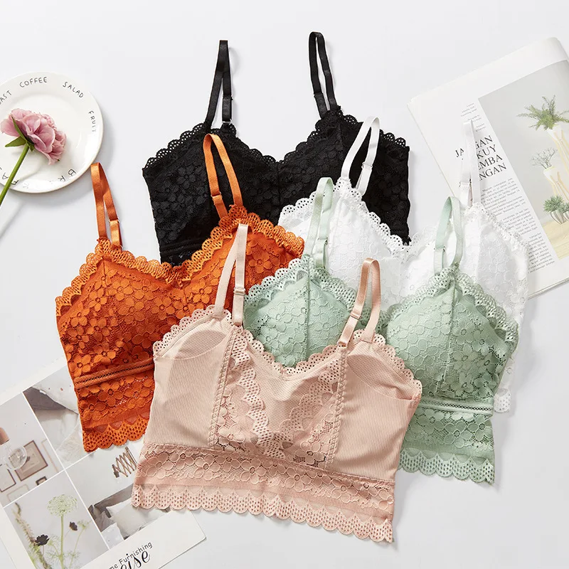 

Women Lace Beauty Back Sling Bottoming Underwear French Style Inside Gathers Hollow Wrapped Chest No Steel Ring Bra