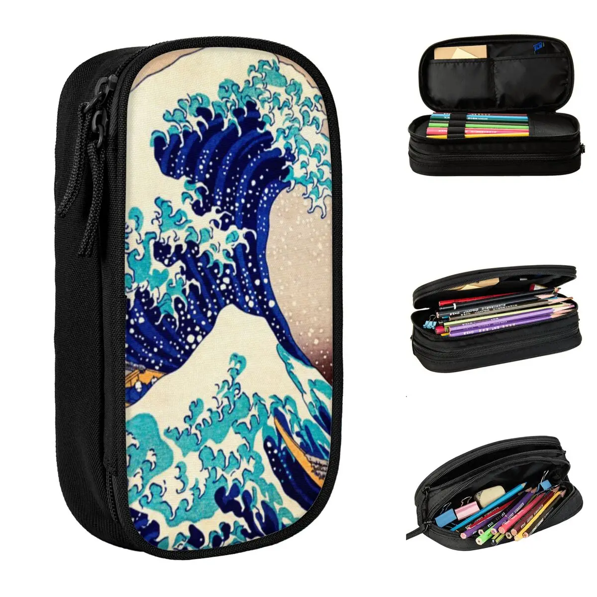 Great Wave Off Kanagawa-estuches de lápices japoneses Vintage, niña y niño Portalápices para, gran bolsa de almacenamiento, papelería escolar