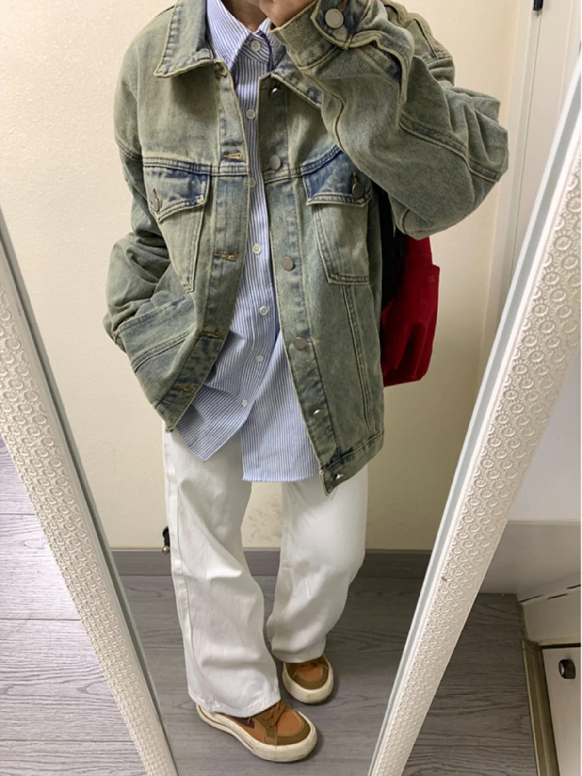 

Винтажная мужская джинсовая куртка Waed, осенняя модная брендовая рабочая куртка с воротником, цвета желтой грязи, свободного кроя, для подростков, с длинными рукавами