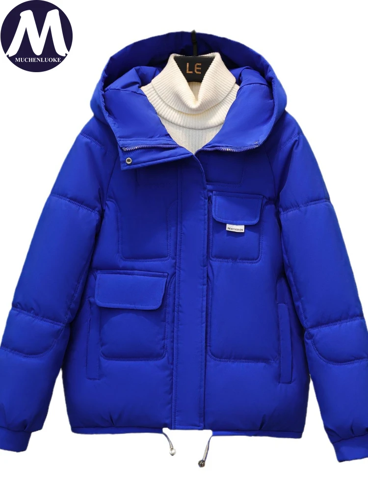 Long Sleeved Hooded Parkas for Women, Thick, Short, Casual, Loose, Warm Down Coats, Korean Fashion, Winter, New, 2023