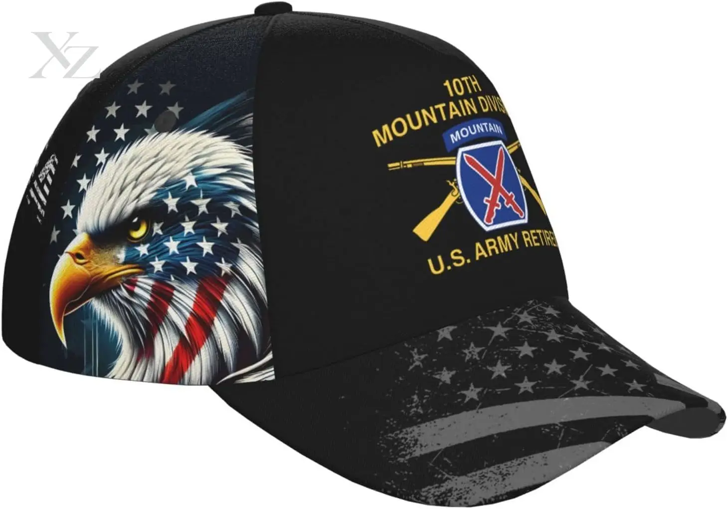 10th Mountain Division with Crossed Rifles Retired Adjustable Baseball Cap, Vintage Outdoor Trucker Hat