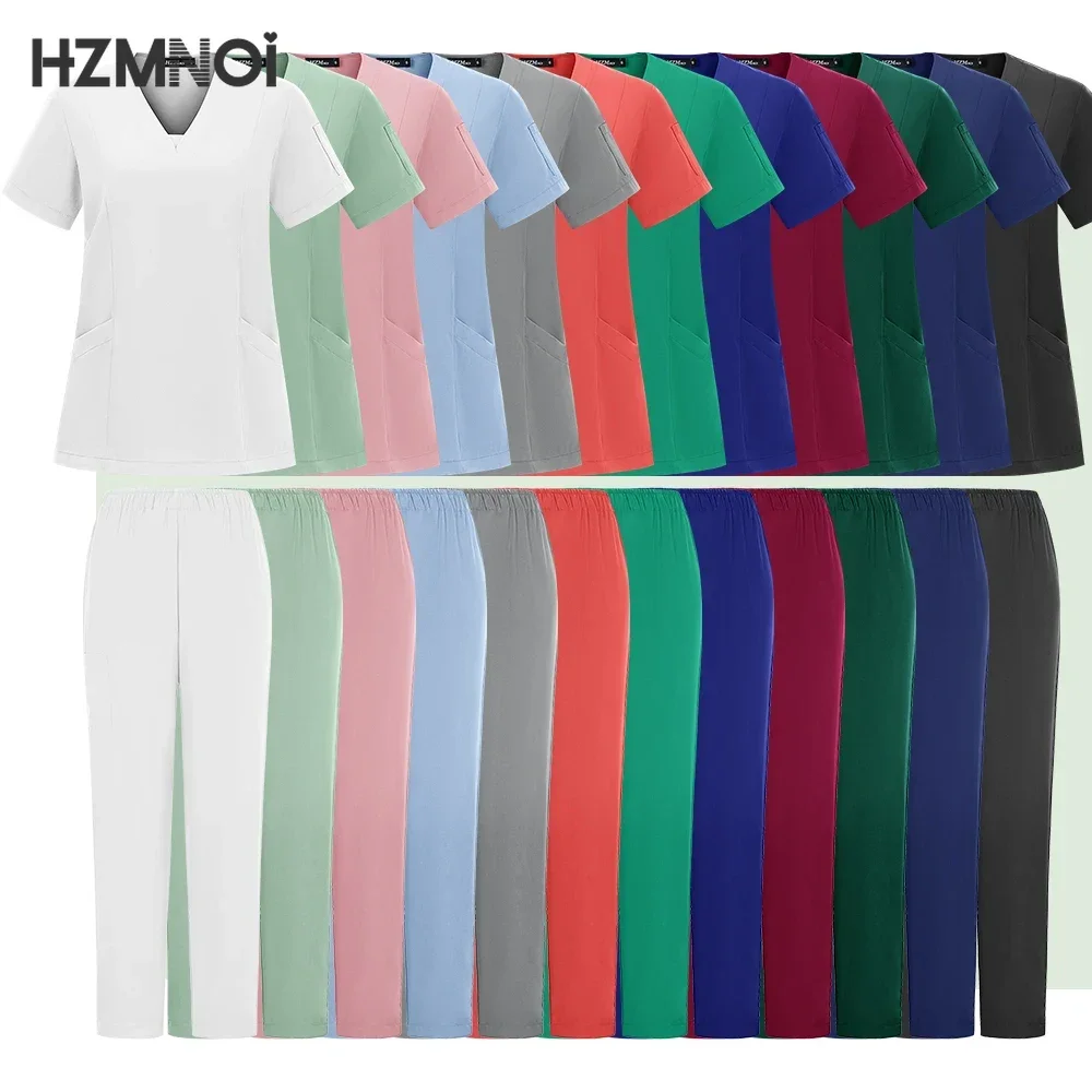Hzmnoi uniforme de enfermeira de farmácia, multicolorido, manga curta, roupa de trabalho para médico hospitalar, uniformes de cirurgia dentária, laboratório médico