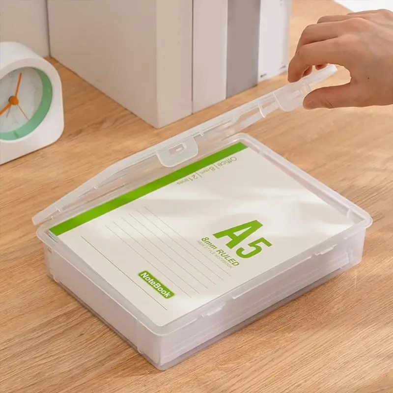 Large Clear Document Organiser Double Buckles Closure Stackable Storage Box for Book Certificates School Office Supplies