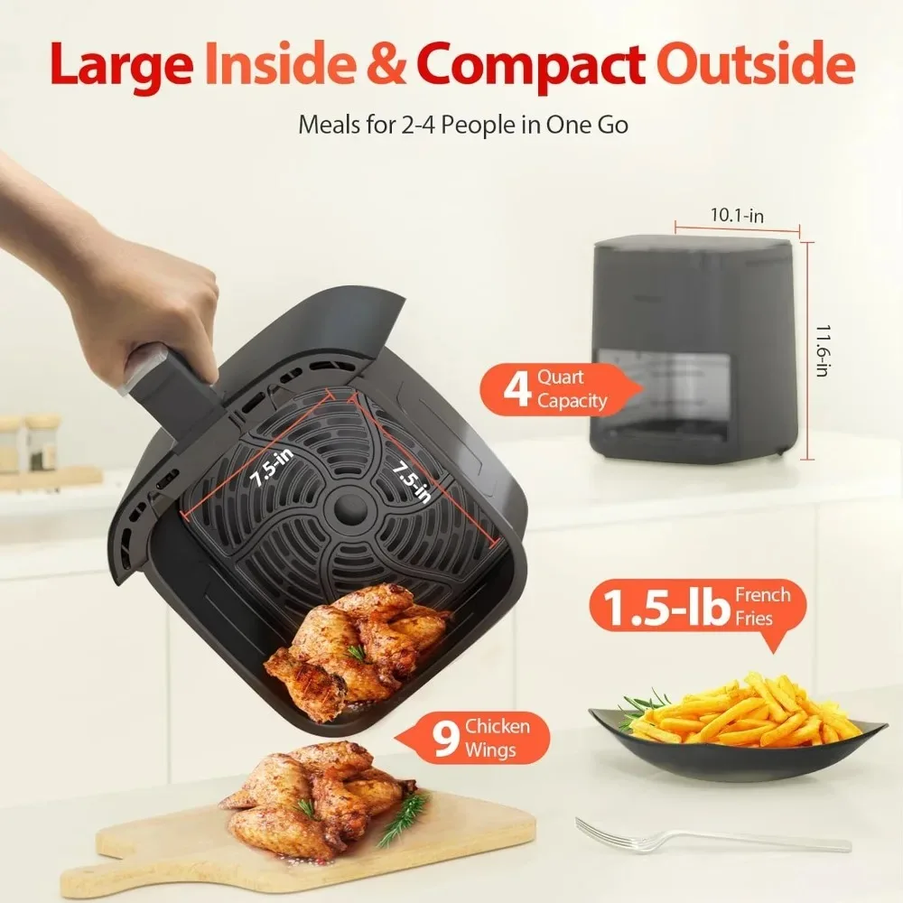 Haoyunma 8-In-1 Slimme Compacte 4qt Friteuses, Schudherinnering, 450 ° F Digitale Airfryer Met Smaakvergrendelingstechnologie