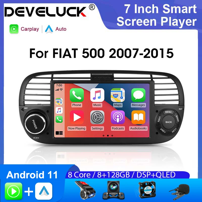 

Develuck 7 inch Android 11 Car Radio Multimedia Player for FIAT 500 Abarth 2007-2015 Wireless Stereo GPS Navigation Carplay Auto