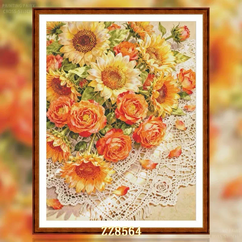 

ZZ8564- Summer Afternoon Sunflowers 14CT 16CT 18CT Stamped Cross Stitch DIY Set Pattern Kit Needlework Embroidery