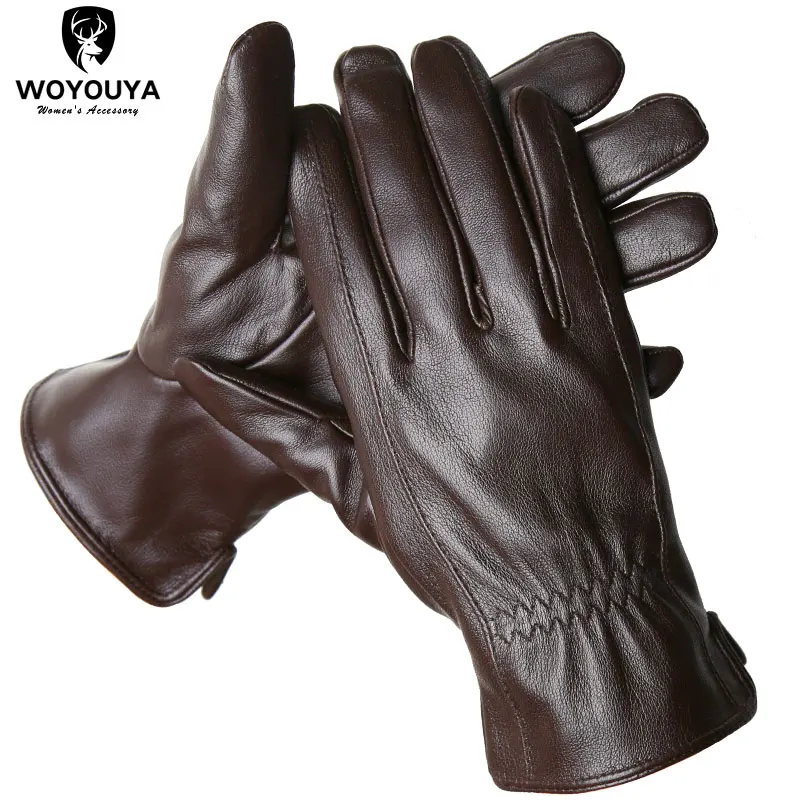 men\'s sheepskin gloves winter warm plus velvet short thin driving color leather gloves new high-end Winter gloves for men -8025Y