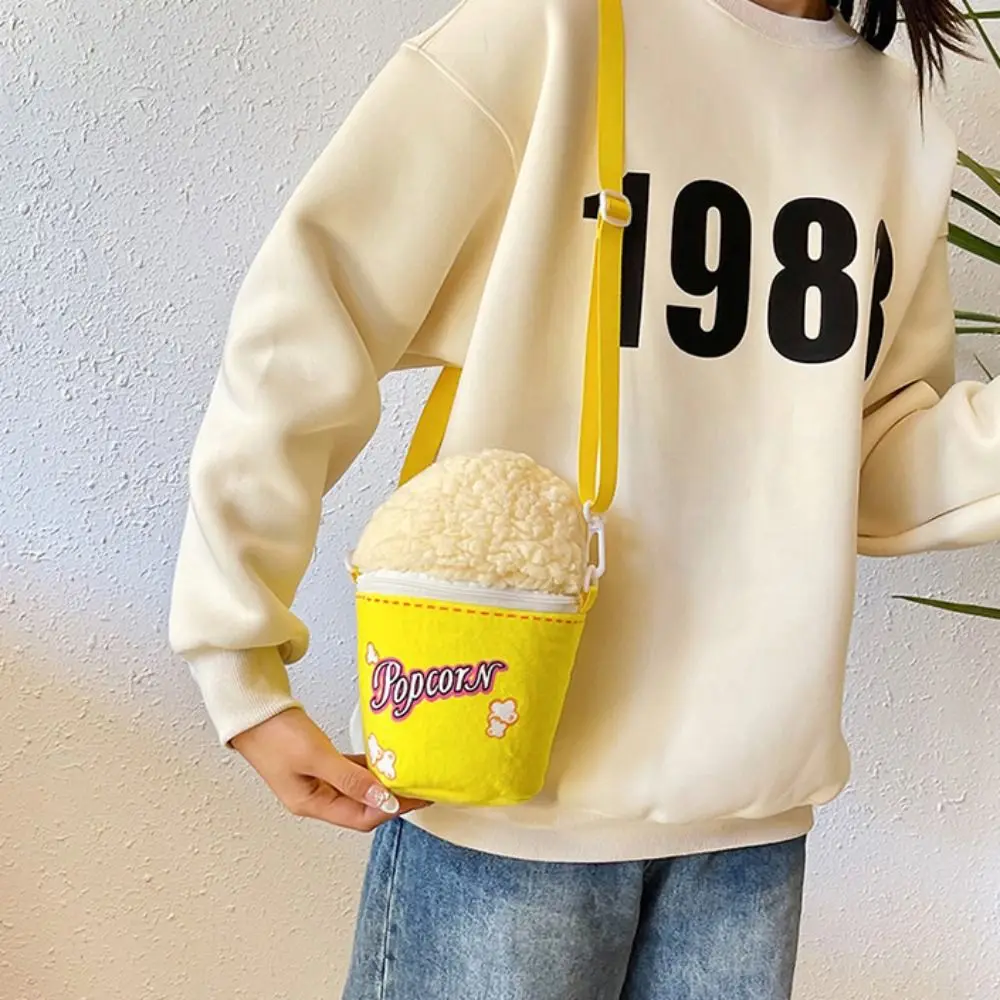 

Personality Cartoon Popcorn Shoulder Bag Soft Funny Popcorn Crossbody Bag Plush Adjustable Strap Creative Bucket Bag Outdoor