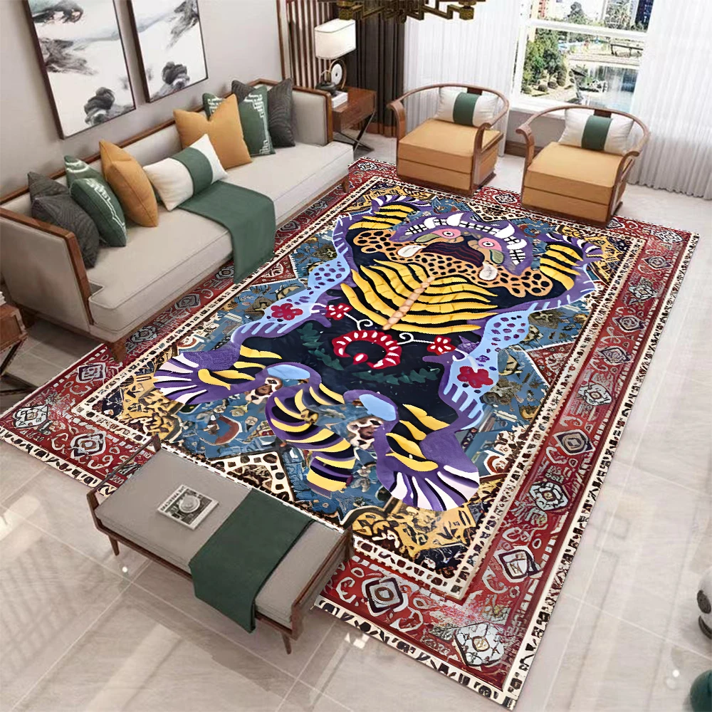 Tibetischer Tiger-Teppich im persischen Stil, Schlafzimmer-Teppich, Matte, exotisches nationales Muster, Urlaub, rechteckig, Bad-Winter-Dekorationsteppich