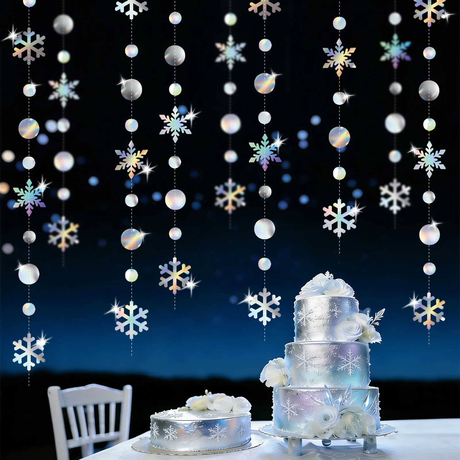 4M Schillernde Weihnachts-Schneeflocken-Dekoration Girlanden Winterwunderland Papier-Schneeflocken-Bänder Geburtstagsparty-Zubehör ﻿ – Detail 3