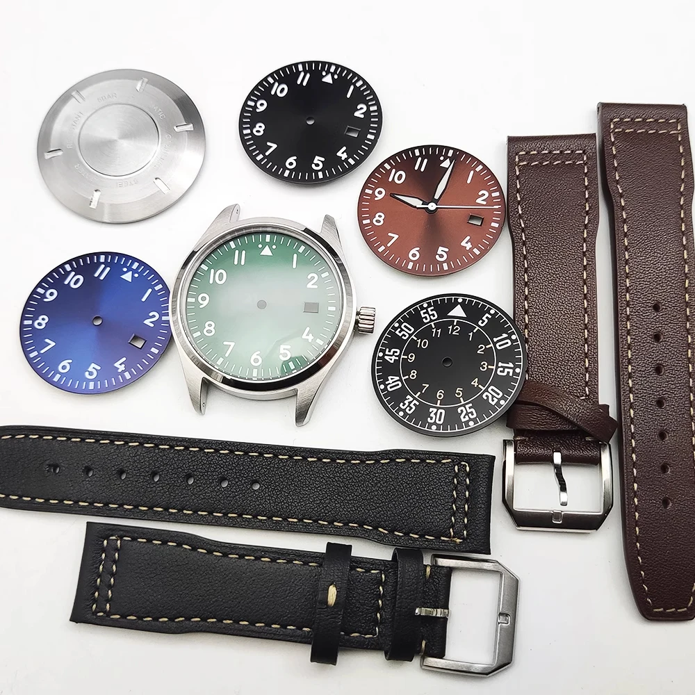 40mm Pilot Watch Case Strap Fit for NH36 NH35 Automatic Movement Silver Case Suit 33.5mm Dial