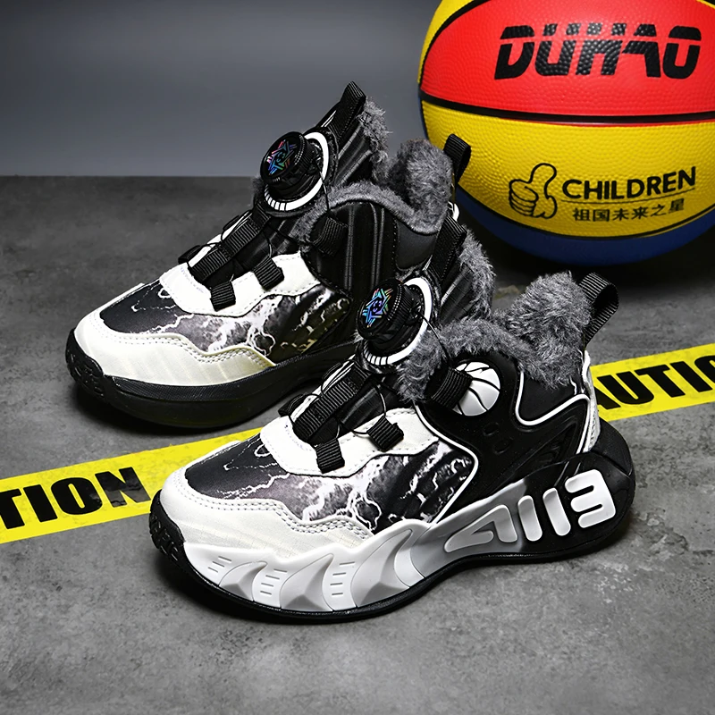 

Men's winter 2025 new autumn and winter fleece warm children's sports cotton shoes and spinning Slam Dunk basketball shoes