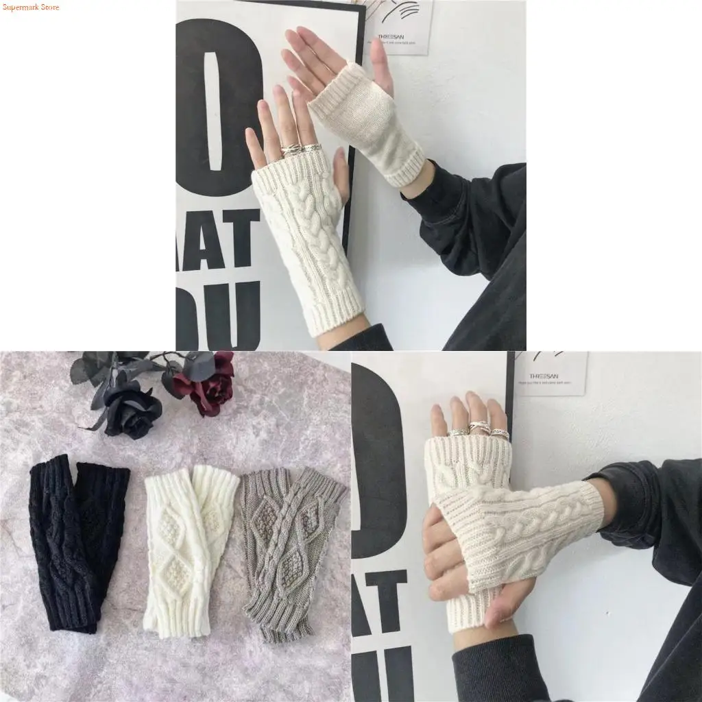 Q5WE Knitted UV for Protection Half Finger Glove Women Arm Warmer Color Mittens