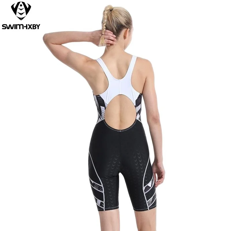 Women's Competition Swimwear Knee Length Resistant Training Swimsuit Quick Dry Breathable Kneesuit