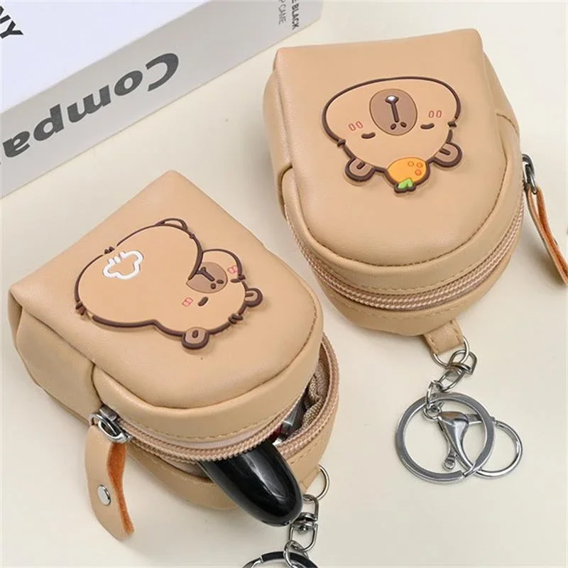 Pu Earphone Case High Quality Girly Storage Bag Cute Schoolbag Coin Purse Portable Capybara Keychain Pendant For Bag Organizer