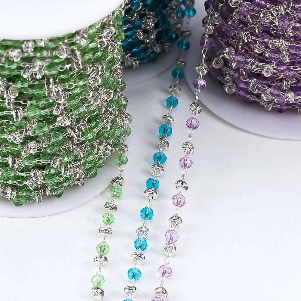 

0.5M 1M 2M Ball Green Purple Blue Beaded Chain Glass Beads Copper Necklace Chain Accessories for Jewelry Making Craft DIY Supply