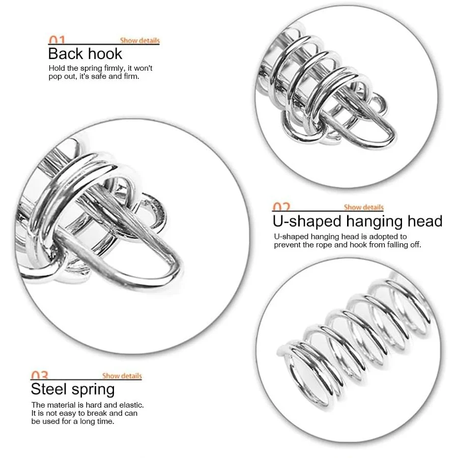 Tent Spring Buckle,prings Heavy Duty,Windproof Stainless Steel Tarp Springs, Tightener Tightening for Outdoor Hiking Camping