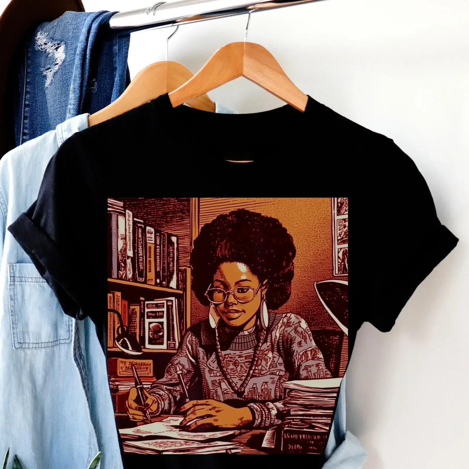 Black Girl Studying T Shirt Academic Student Cotton vintage Washed streetwear fashion Breathable Versatile graphic Casual