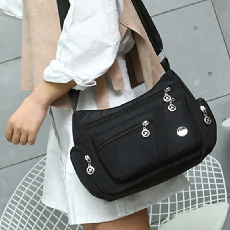

Nylon Waterproof Shoulder Bag Women Casual Crossbody Bag Multifunction Shopping Handbag Large Capacity Messenger Bag