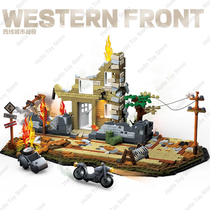 

WW2 Military Building Blocks Classic Western Front Campaign Model Ruins Battlefield Bricks Tank Toys Action Soldiers Blocks Gift