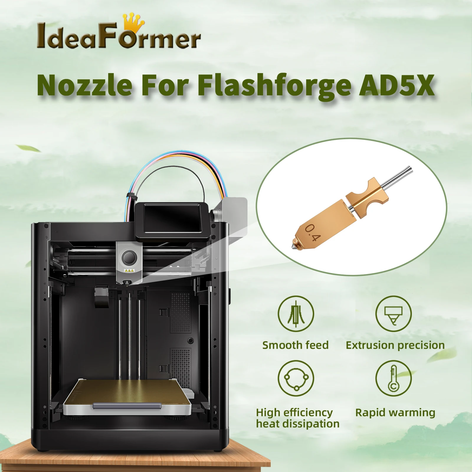 Upgraded Nozzle For Flashforge AD5X Hot End Kit 0.4mm/0.6mm Multi-Size Nozzle For Flashforge AD5X Extruder 3d Printer Parts