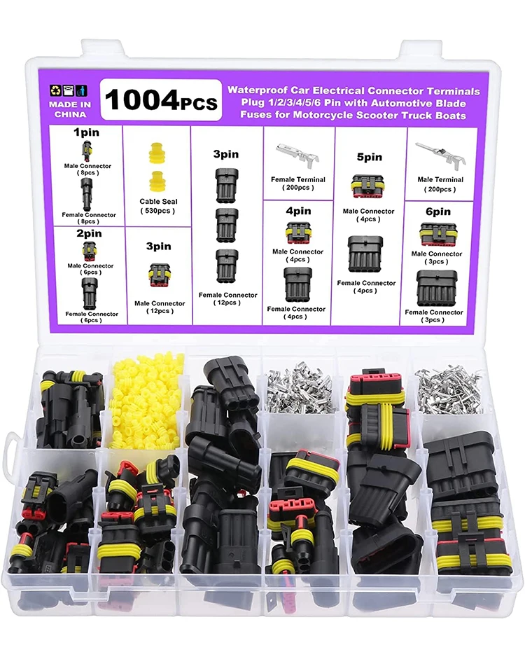 

1004Pcs Waterproof Car Electrical Connector Terminals Automotive Electrical Wire Plug Kit, 1/2/3/4/5/6 Pin Male and Female