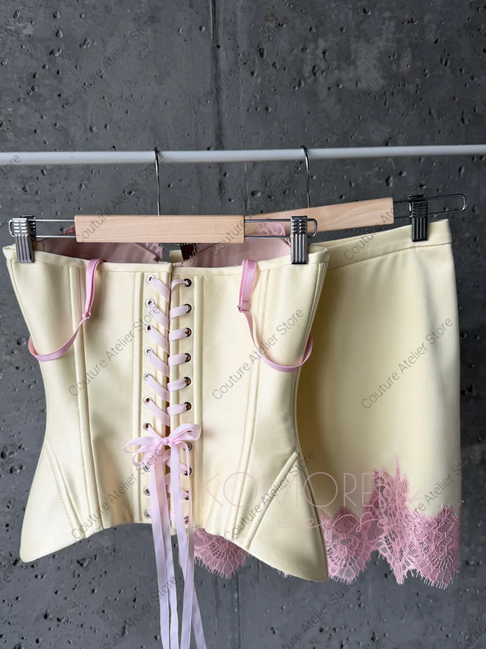 Pink Lace Yellow Corset Homecoming Dress Strapless Mini Cocktail Prom Gowns Women Elegant Formal Party Dresses Customized image 4